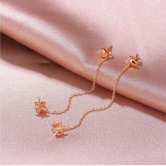 Gold 14k Gold Plated Star Chain Linked Earring Set - Picture 3 of 3